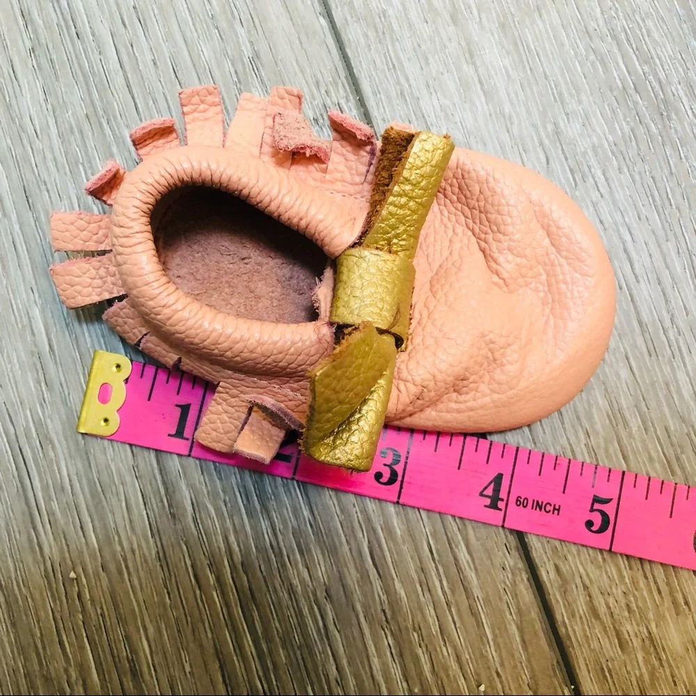 SOFT SOLE FRINGE MOCCASINS PINK GOLD 4C